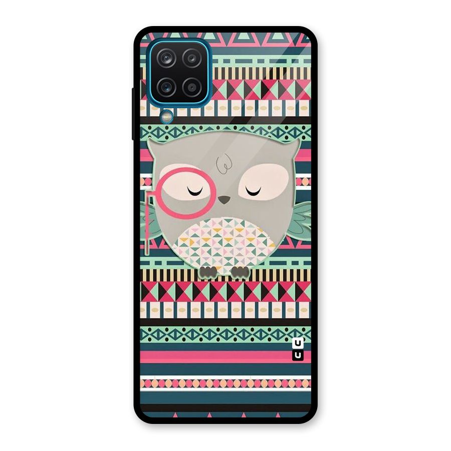 Owl Cute Pattern Glass Back Case for Galaxy A12