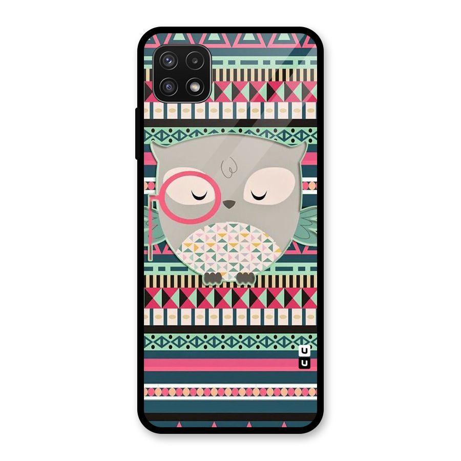 Owl Cute Pattern Glass Back Case for Galaxy A22 5G