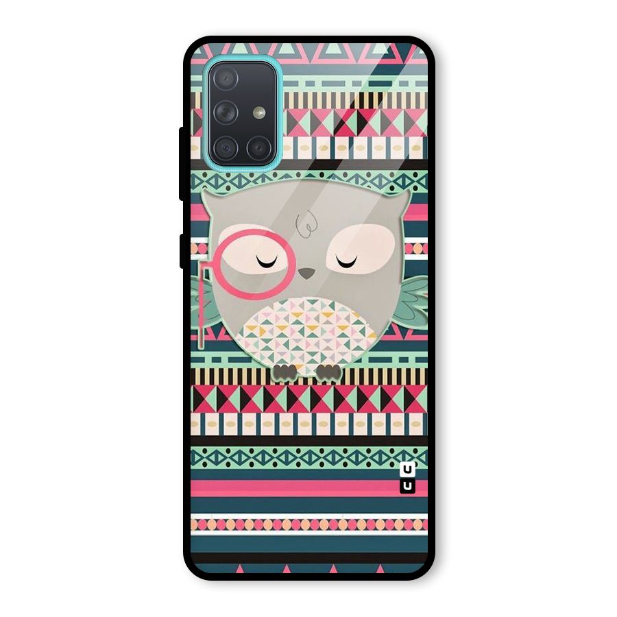 Owl Cute Pattern Glass Back Case for Galaxy A71