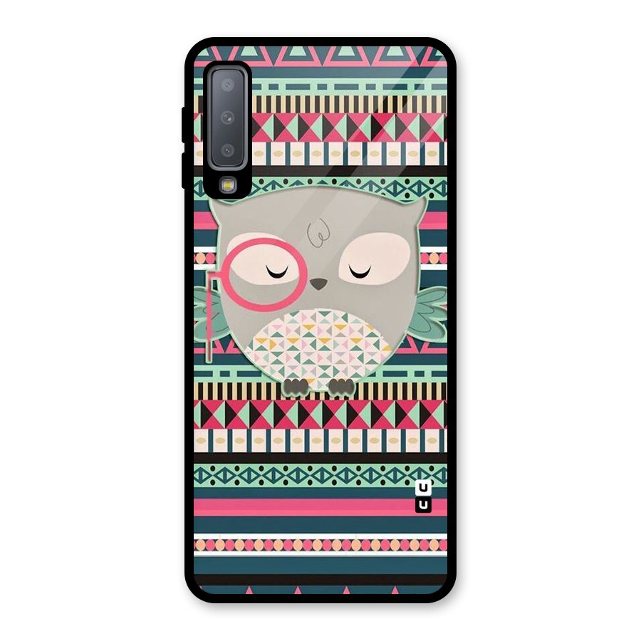 Owl Cute Pattern Glass Back Case for Galaxy A7 (2018)