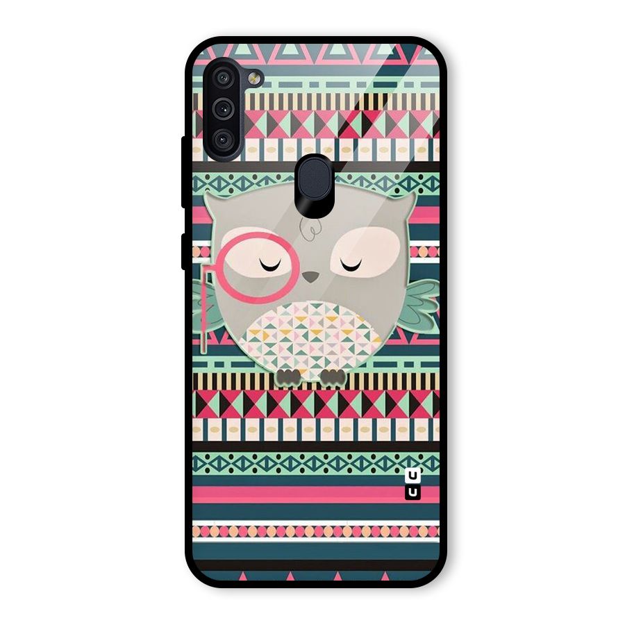 Owl Cute Pattern Glass Back Case for Galaxy M11