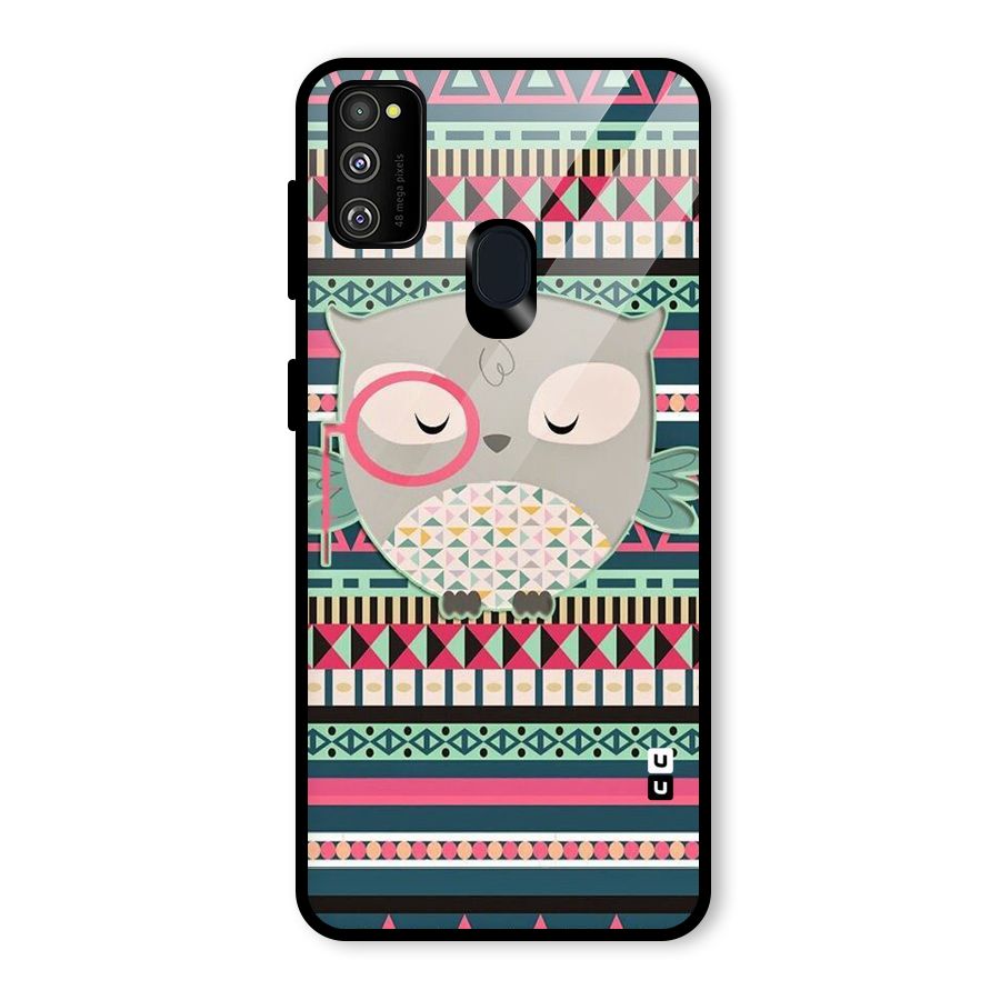 Owl Cute Pattern Glass Back Case for Galaxy M30s