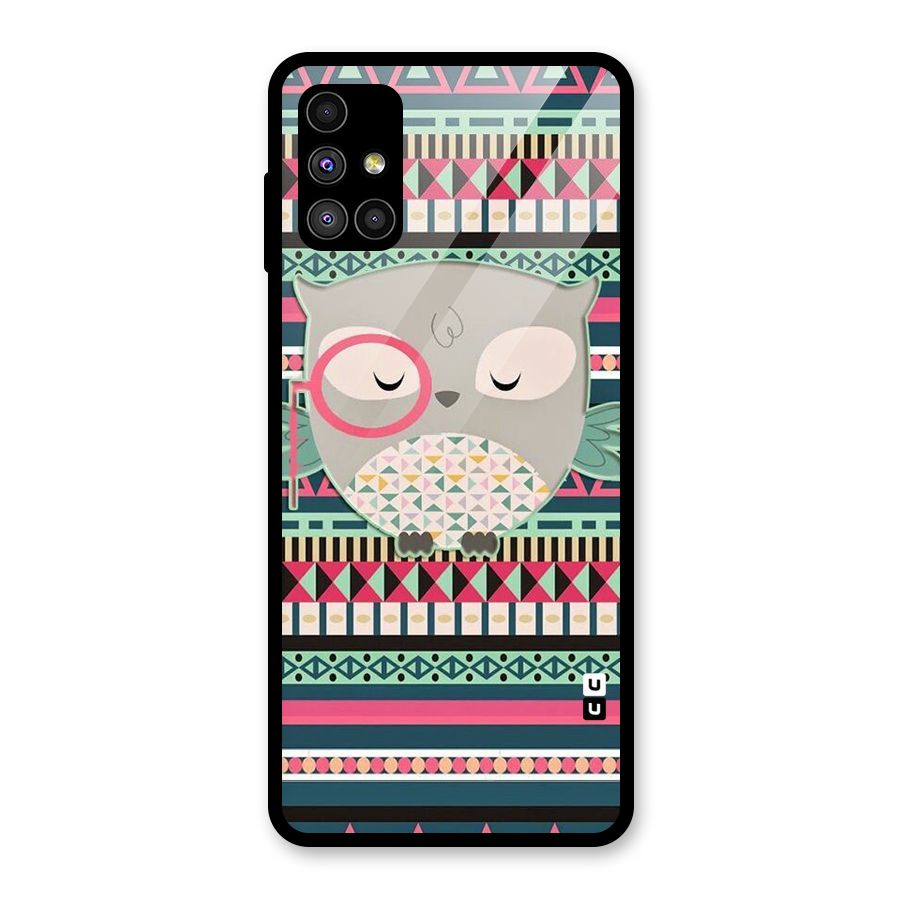 Owl Cute Pattern Glass Back Case for Galaxy M51