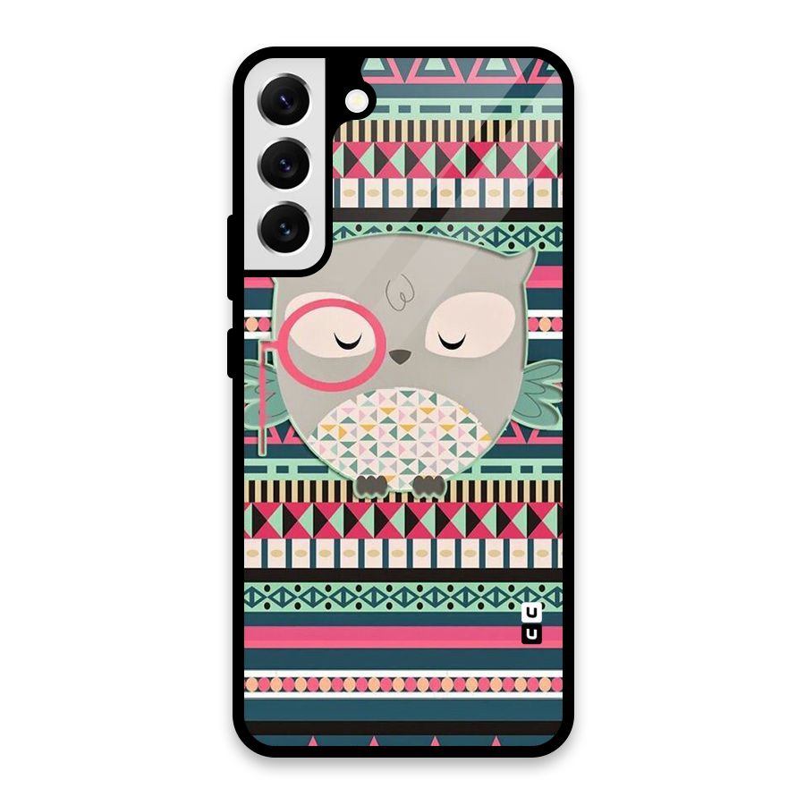 Owl Cute Pattern Glass Back Case for Galaxy S22 Plus 5G