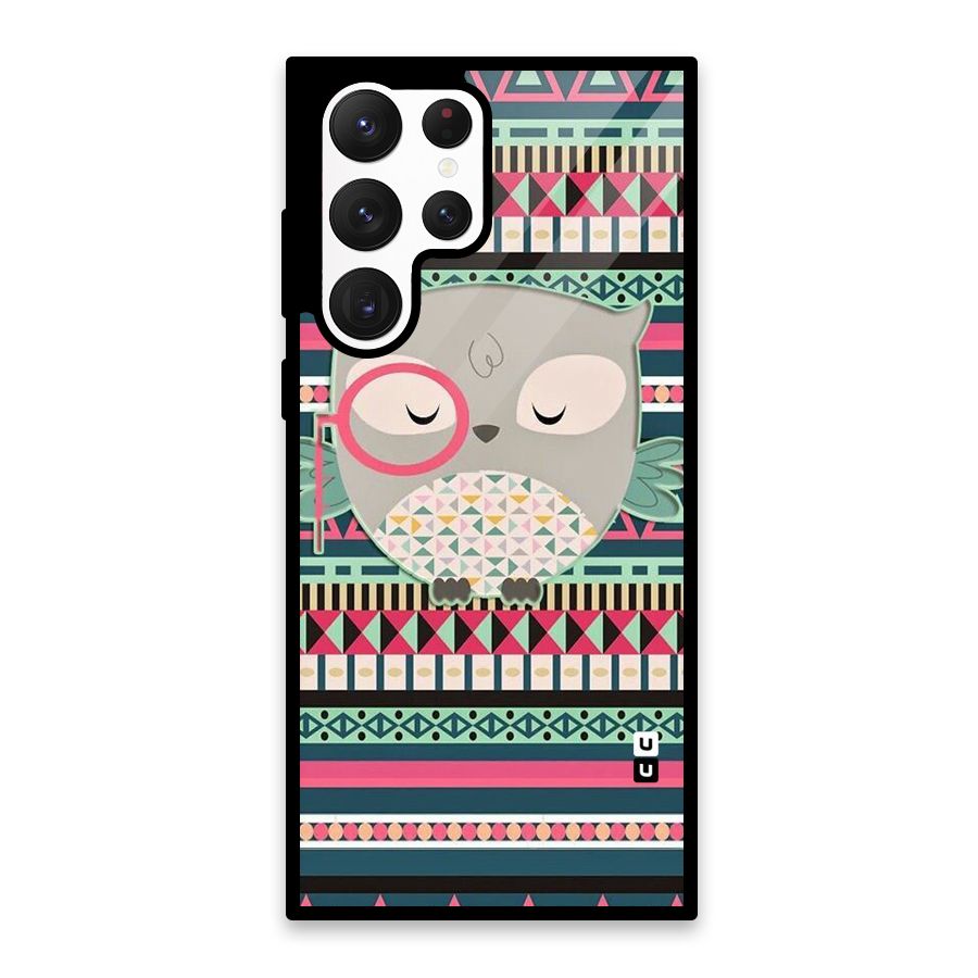 Owl Cute Pattern Glass Back Case for Galaxy S22 Ultra 5G