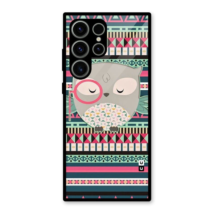 Owl Cute Pattern Glass Back Case for Galaxy S23 Ultra