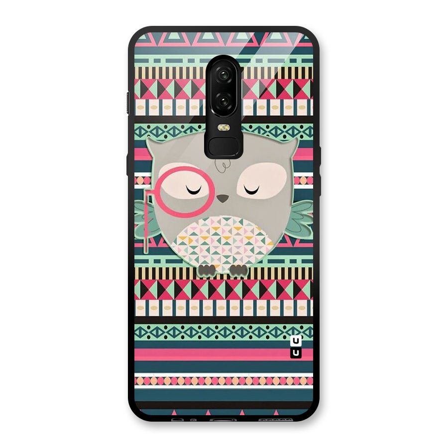Owl Cute Pattern Glass Back Case for OnePlus 6