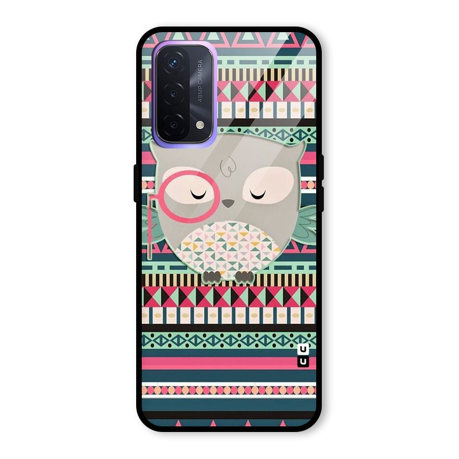 Owl Cute Pattern Glass Back Case for Oppo A74 5G