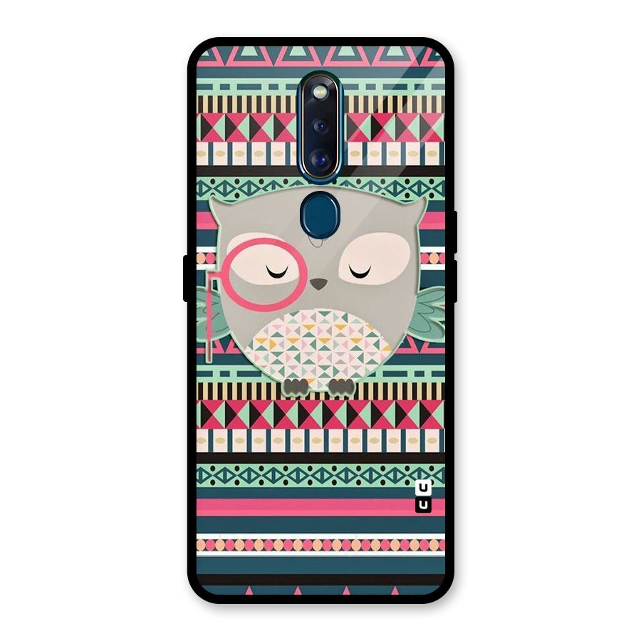 Owl Cute Pattern Glass Back Case for Oppo F11 Pro