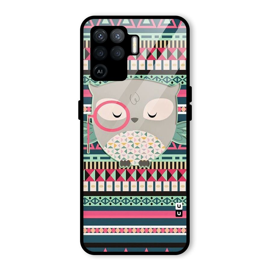 Owl Cute Pattern Glass Back Case for Oppo F19 Pro