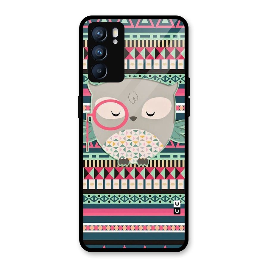 Owl Cute Pattern Glass Back Case for Oppo Reno6 5G