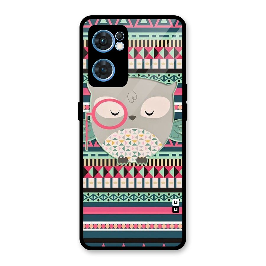 Owl Cute Pattern Glass Back Case for Oppo Reno7 5G