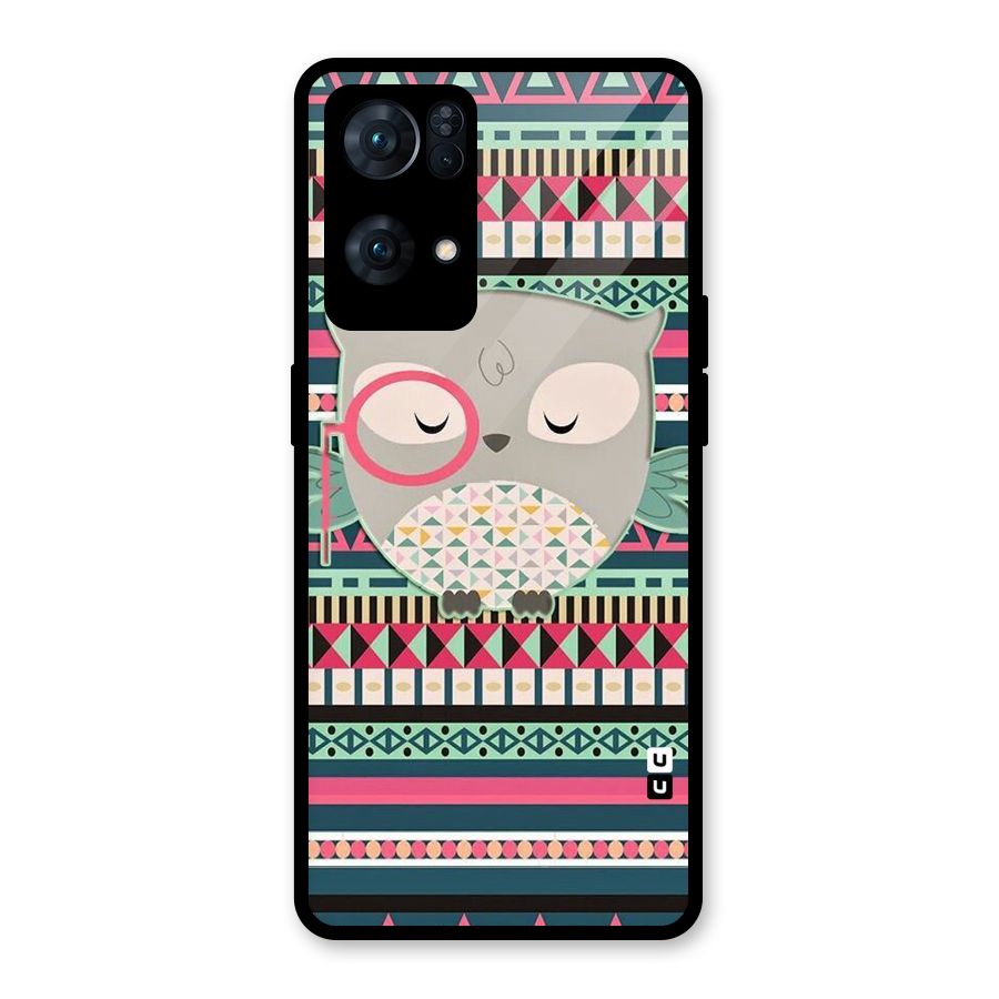 Owl Cute Pattern Glass Back Case for Oppo Reno7 Pro 5G