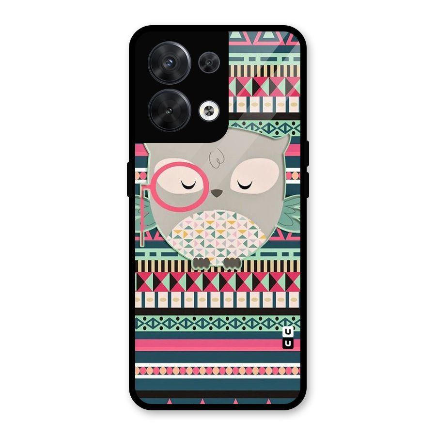 Owl Cute Pattern Glass Back Case for Oppo Reno8 5G