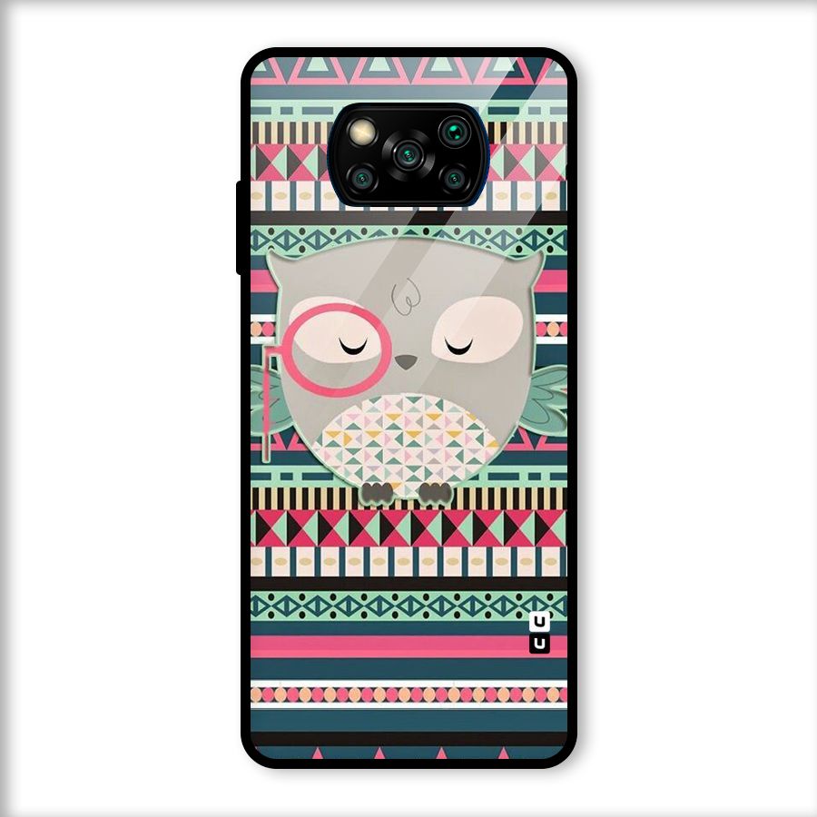 Owl Cute Pattern Glass Back Case for Poco X3