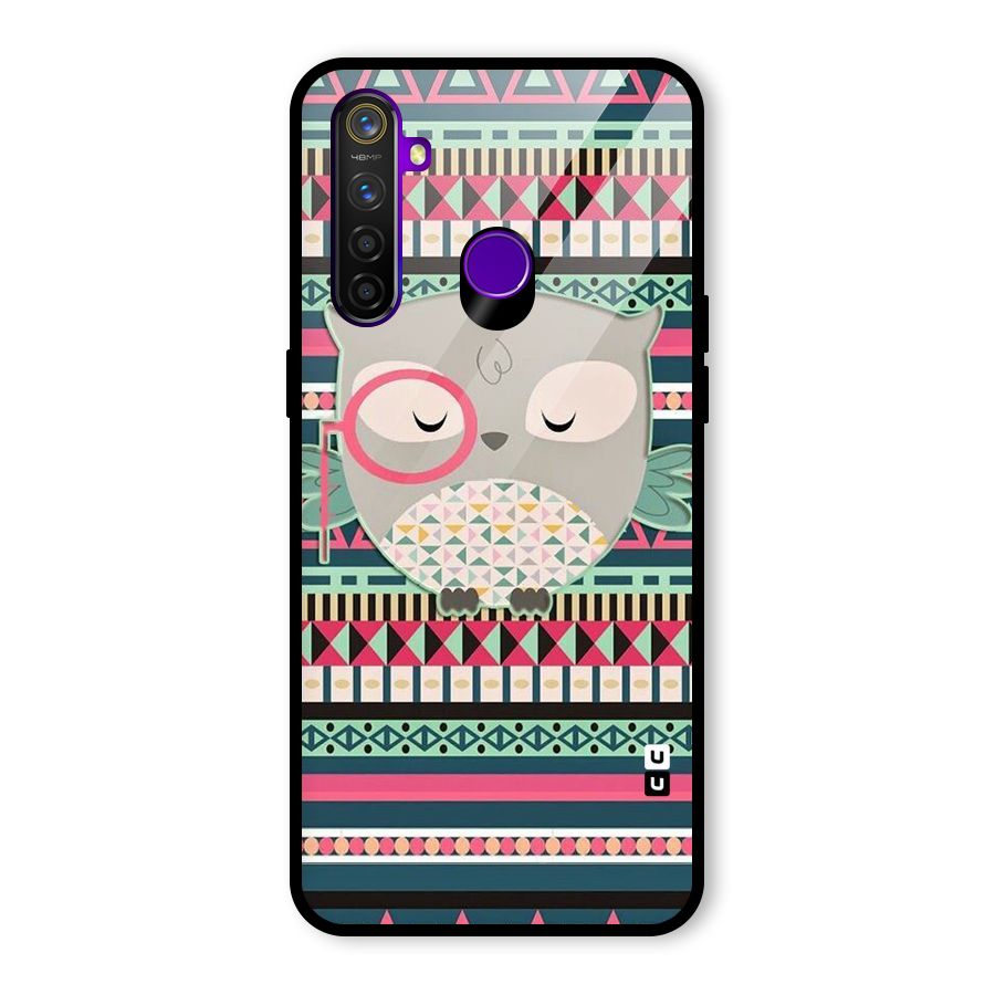 Owl Cute Pattern Glass Back Case for Realme 5 Pro