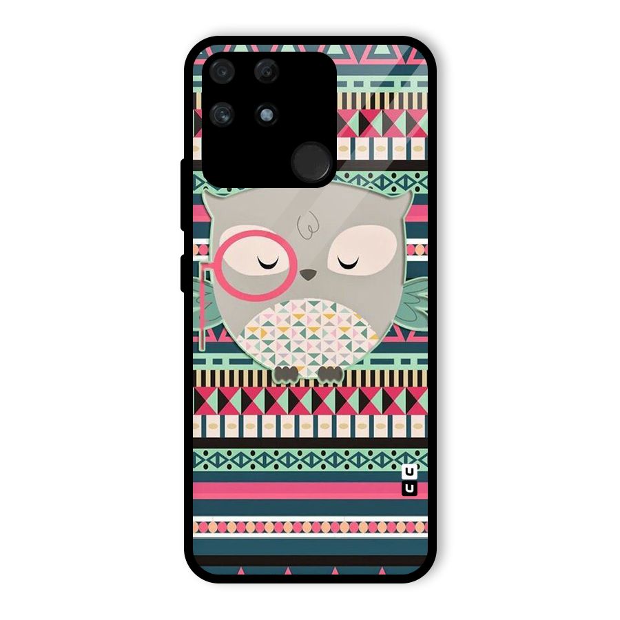 Owl Cute Pattern Glass Back Case for Realme Narzo 50A