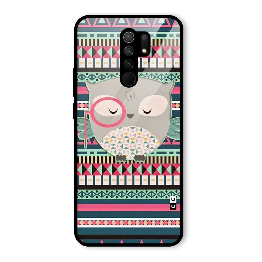 Owl Cute Pattern Glass Back Case for Redmi 9 Prime