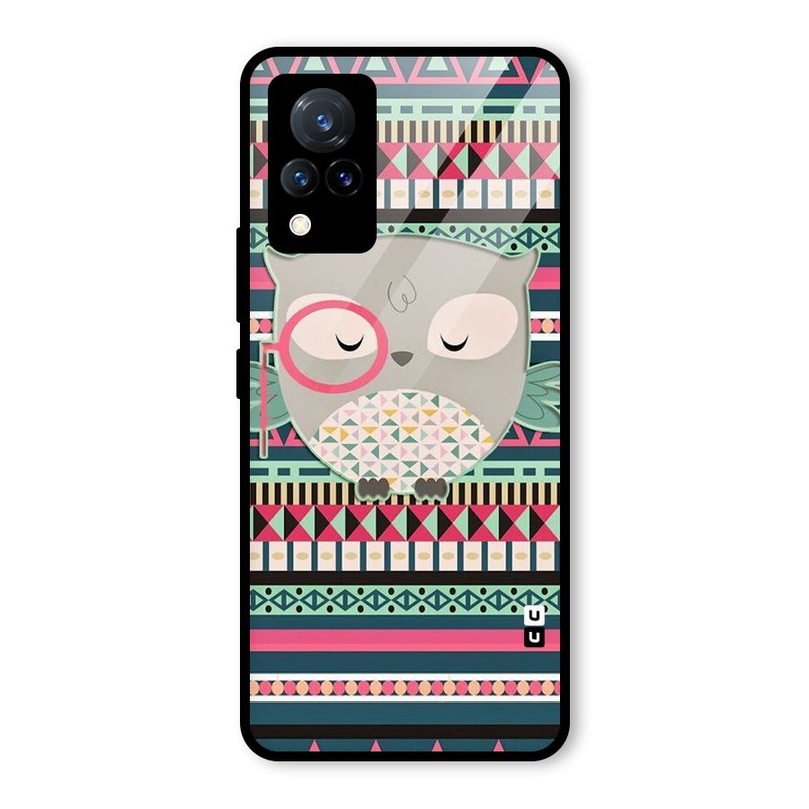 Owl Cute Pattern Glass Back Case for Vivo V21 5G