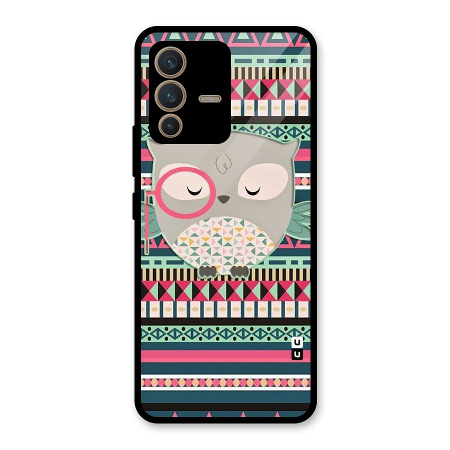 Owl Cute Pattern Glass Back Case for Vivo V23 5G