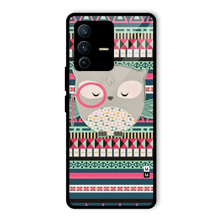 Owl Cute Pattern Glass Back Case for Vivo V23 Pro