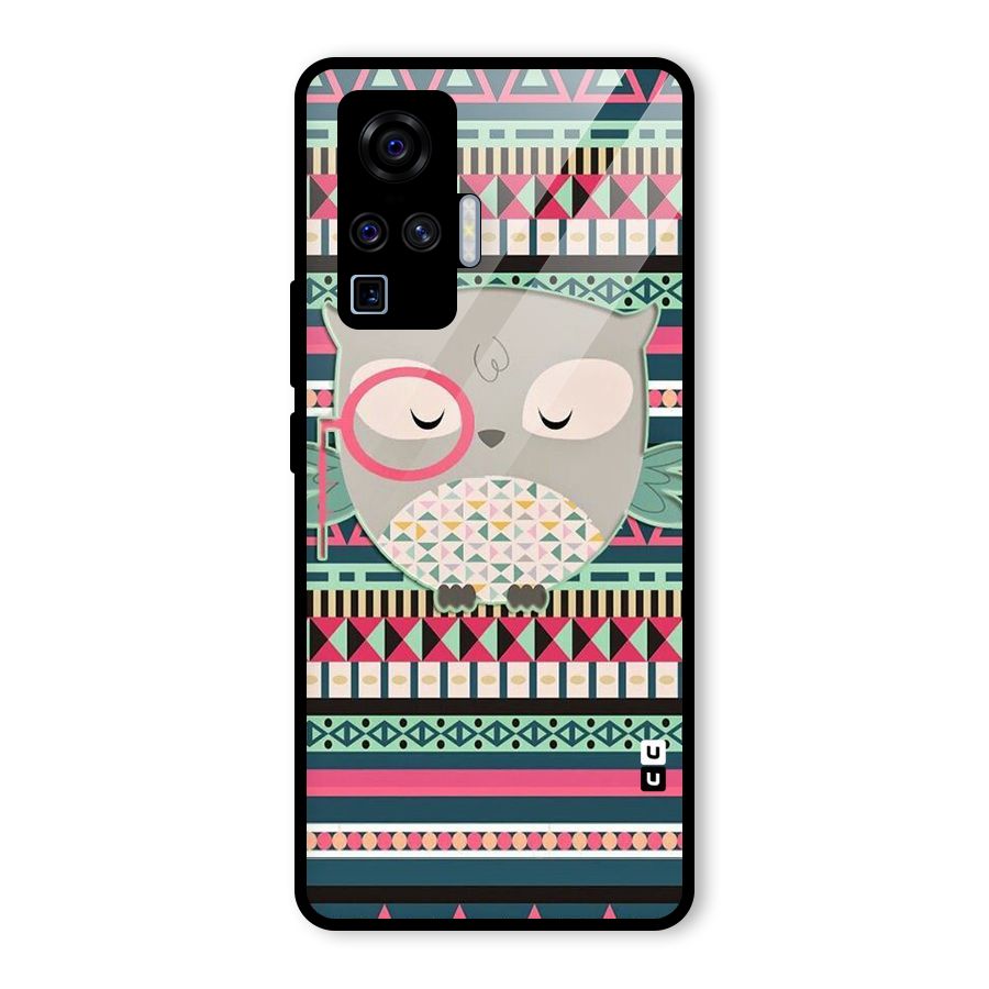 Owl Cute Pattern Glass Back Case for Vivo X50 Pro