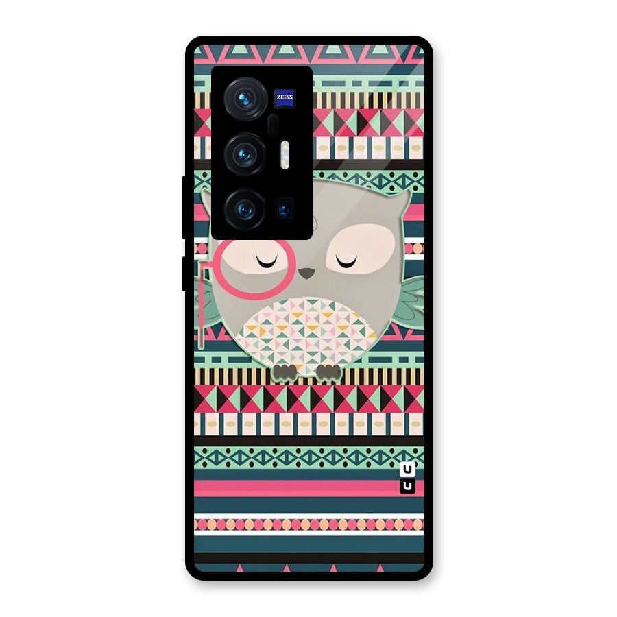Owl Cute Pattern Glass Back Case for Vivo X70 Pro Plus