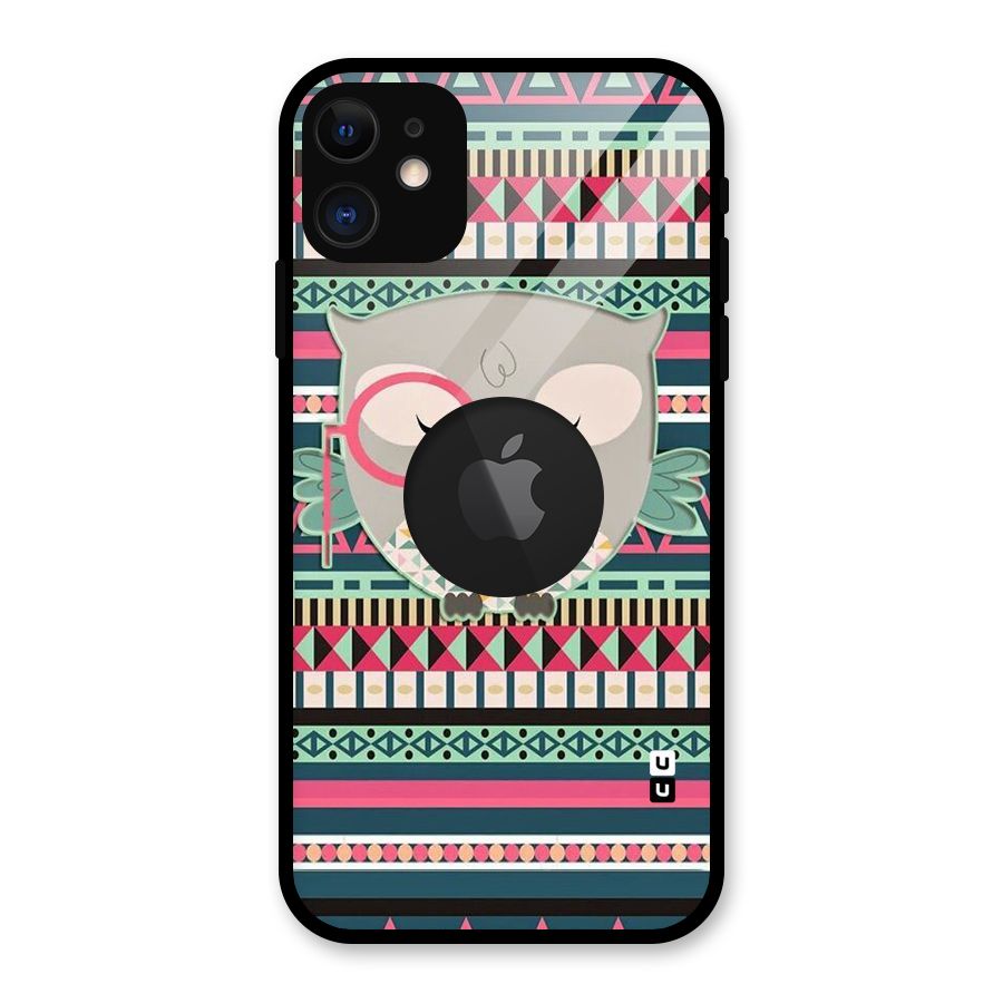 Owl Cute Pattern Glass Back Case for iPhone 11 Logo Cut