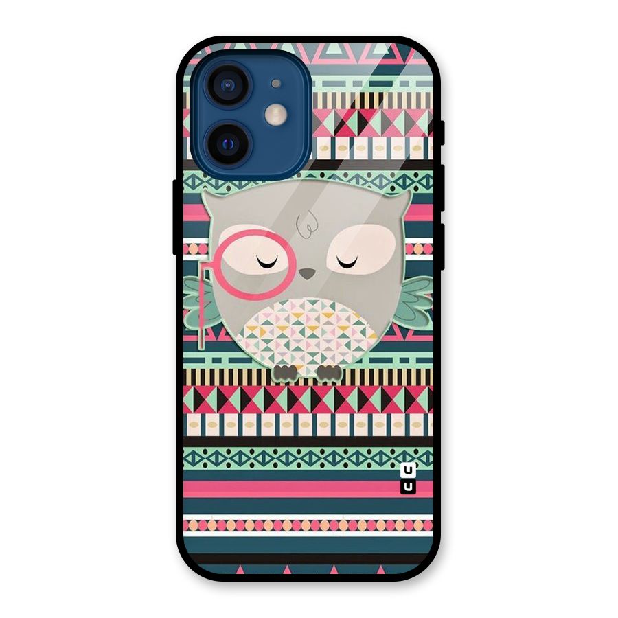 Owl Cute Pattern Glass Back Case for iPhone 12 Mini