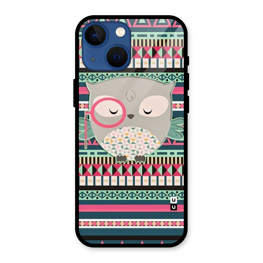 Owl Cute Pattern Glass Back Case for iPhone 13 Mini