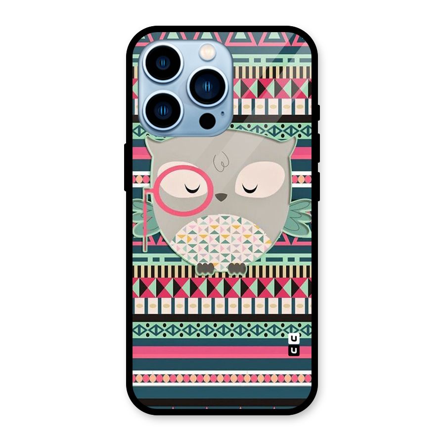 Owl Cute Pattern Glass Back Case for iPhone 13 Pro