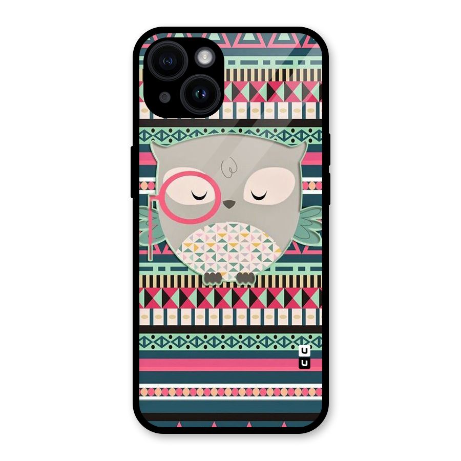 Owl Cute Pattern Glass Back Case for iPhone 14