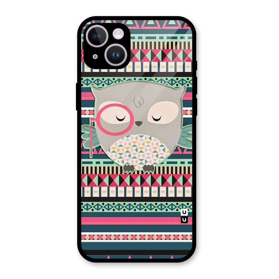 Owl Cute Pattern Glass Back Case for iPhone 14 Plus
