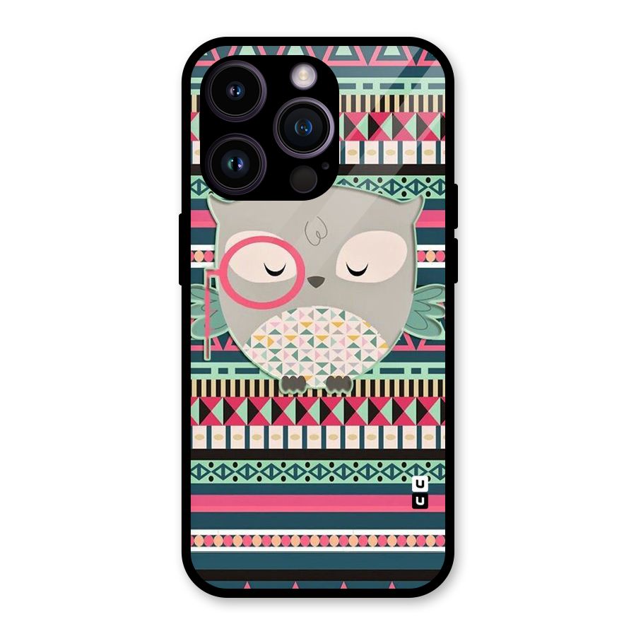 Owl Cute Pattern Glass Back Case for iPhone 14 Pro