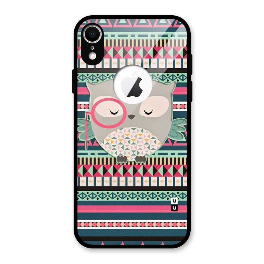 Owl Cute Pattern Glass Back Case for iPhone XR Logo Cut