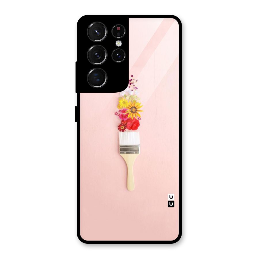 Painted Flowers Glass Back Case for Galaxy S21 Ultra 5G