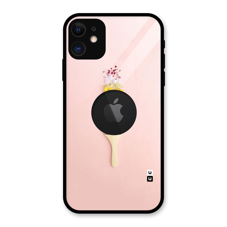 Painted Flowers Glass Back Case for iPhone 11 Logo Cut
