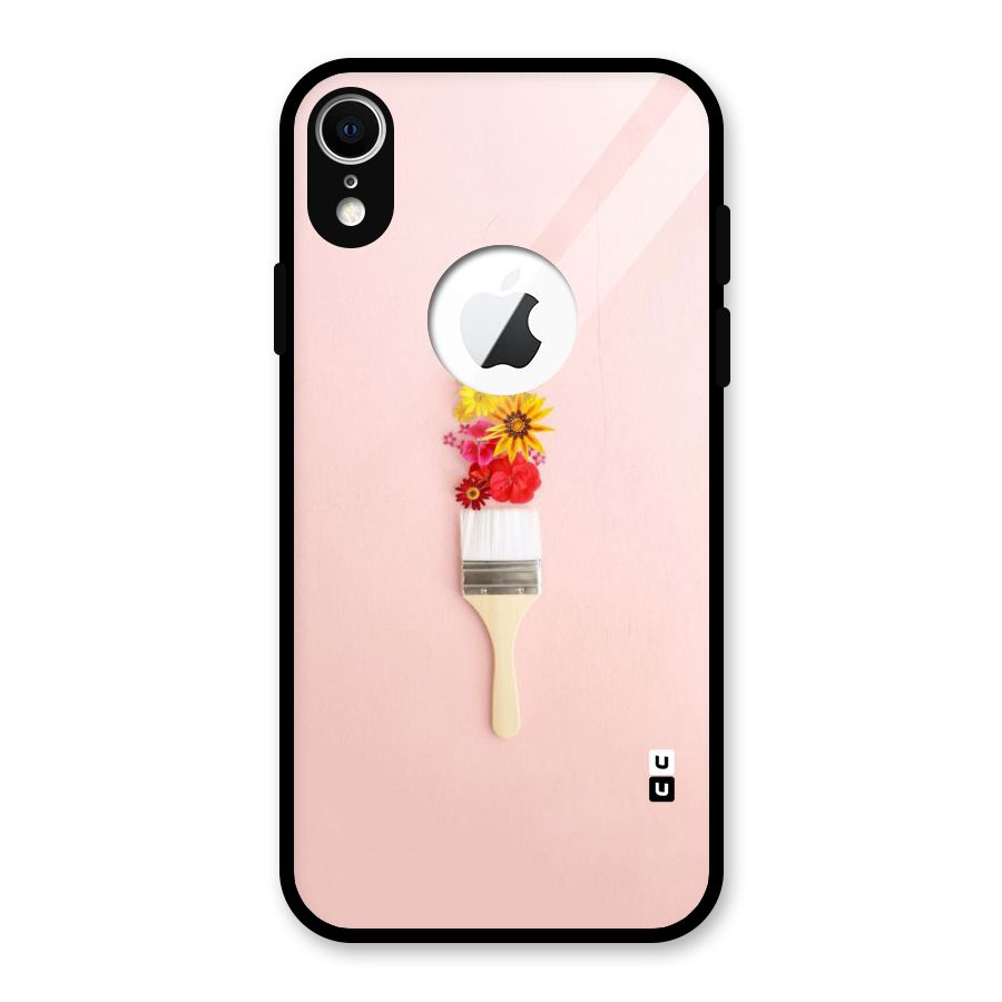 Painted Flowers Glass Back Case for iPhone XR Logo Cut