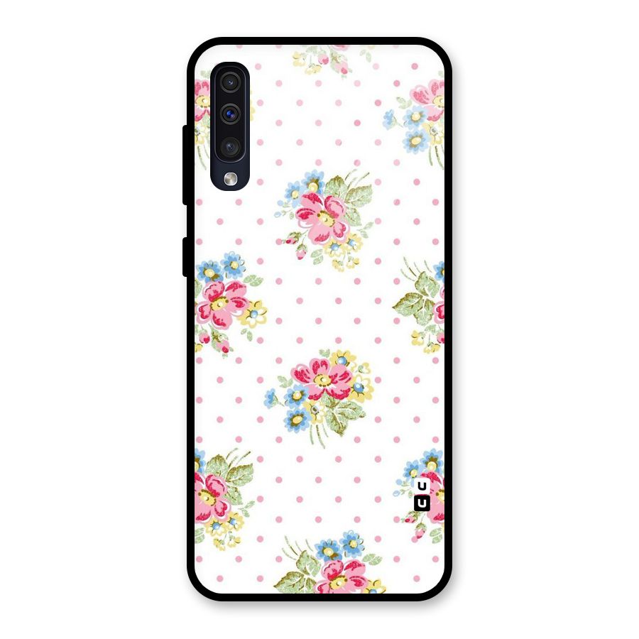 Painted Polka Floral Glass Back Case for Galaxy A30s