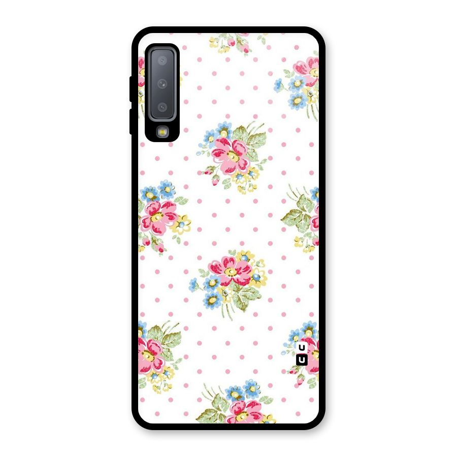 Painted Polka Floral Glass Back Case for Galaxy A7 (2018)