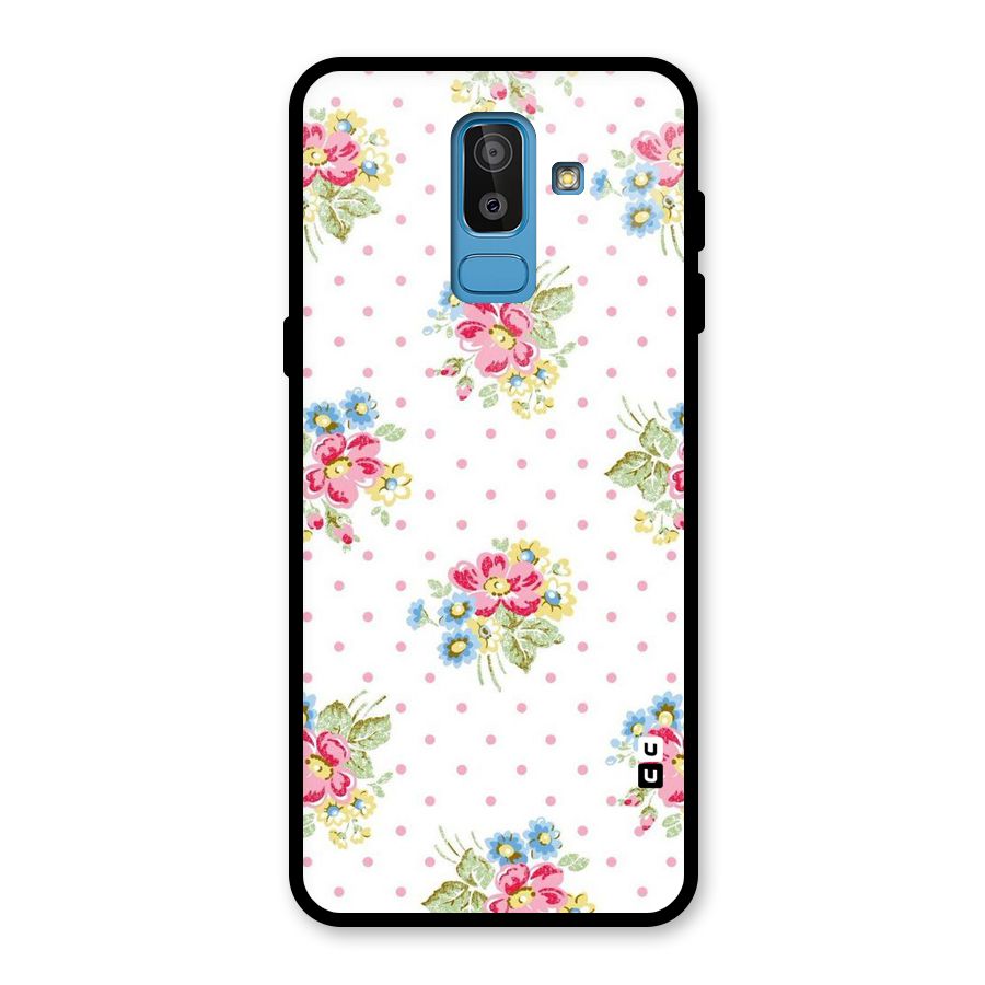 Painted Polka Floral Glass Back Case for Galaxy J8