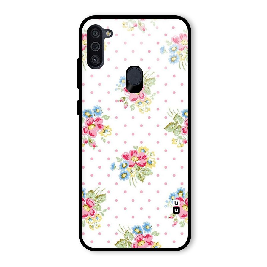 Painted Polka Floral Glass Back Case for Galaxy M11