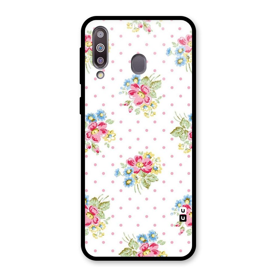 Painted Polka Floral Glass Back Case for Galaxy M30