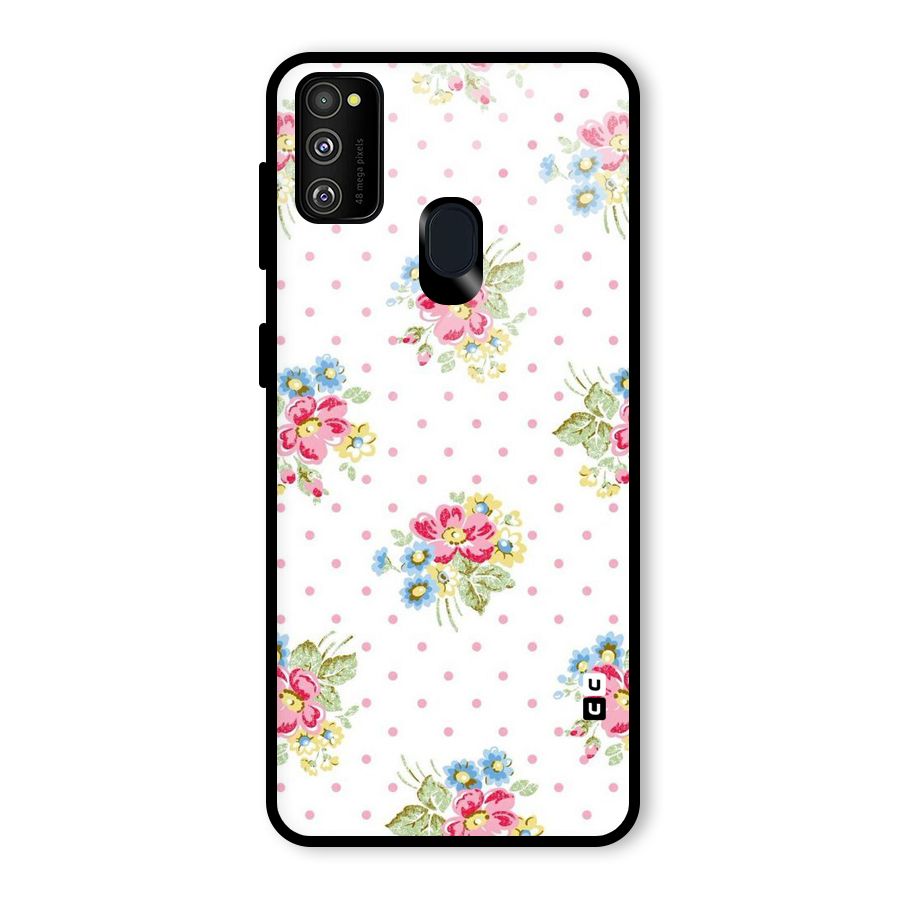 Painted Polka Floral Glass Back Case for Galaxy M30s