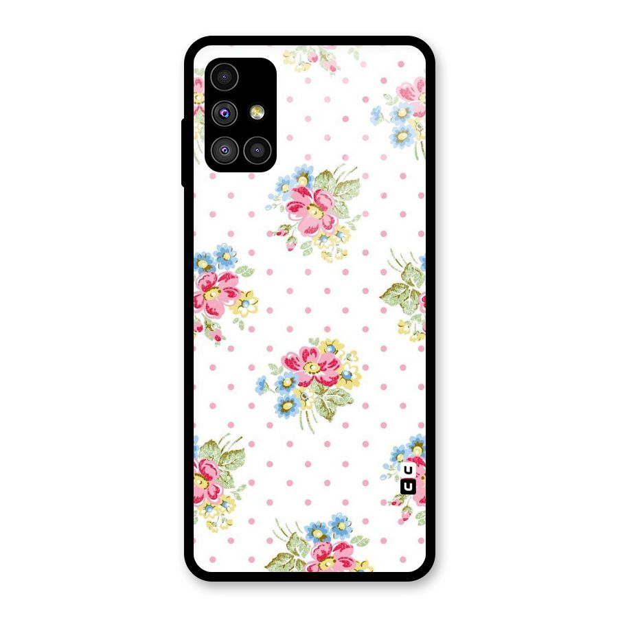 Painted Polka Floral Glass Back Case for Galaxy M51