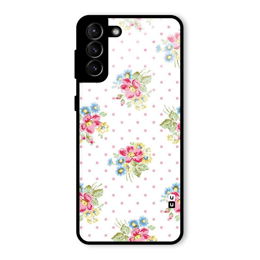 Painted Polka Floral Glass Back Case for Galaxy S21 Plus