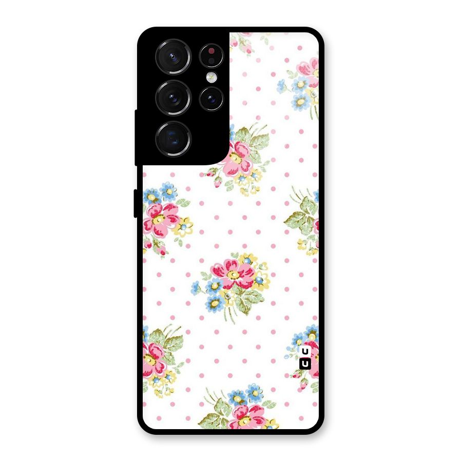Painted Polka Floral Glass Back Case for Galaxy S21 Ultra 5G