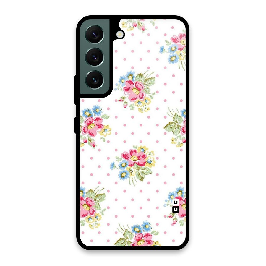 Painted Polka Floral Glass Back Case for Galaxy S22 5G