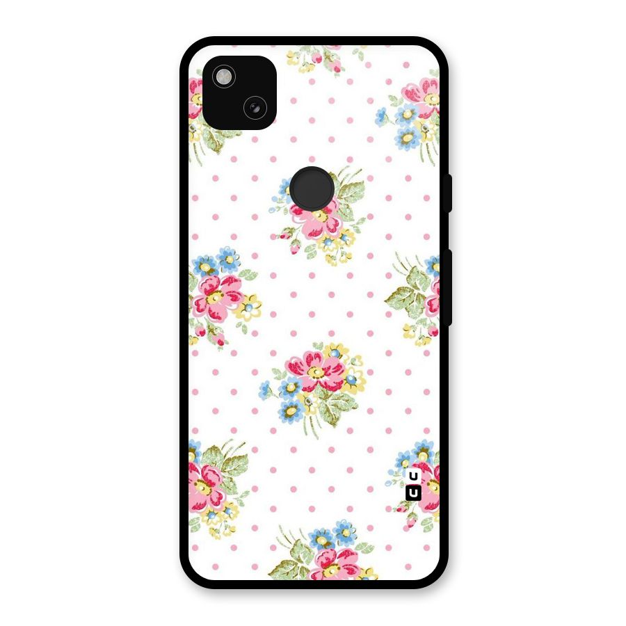 Painted Polka Floral Glass Back Case for Google Pixel 4a