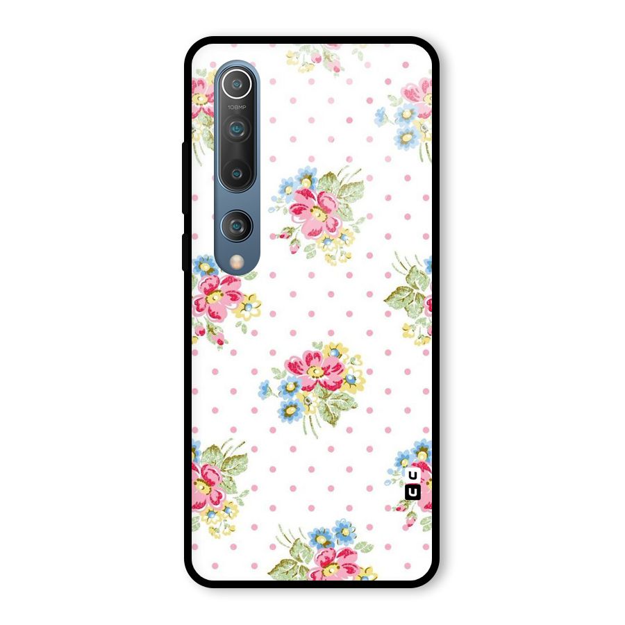 Painted Polka Floral Glass Back Case for Mi 10